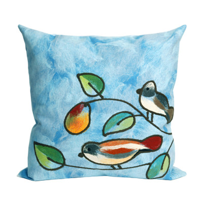 Song Birds Blue Outdoor Pillow
