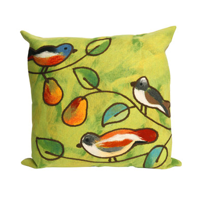 Song Birds Green Outdoor Pillow