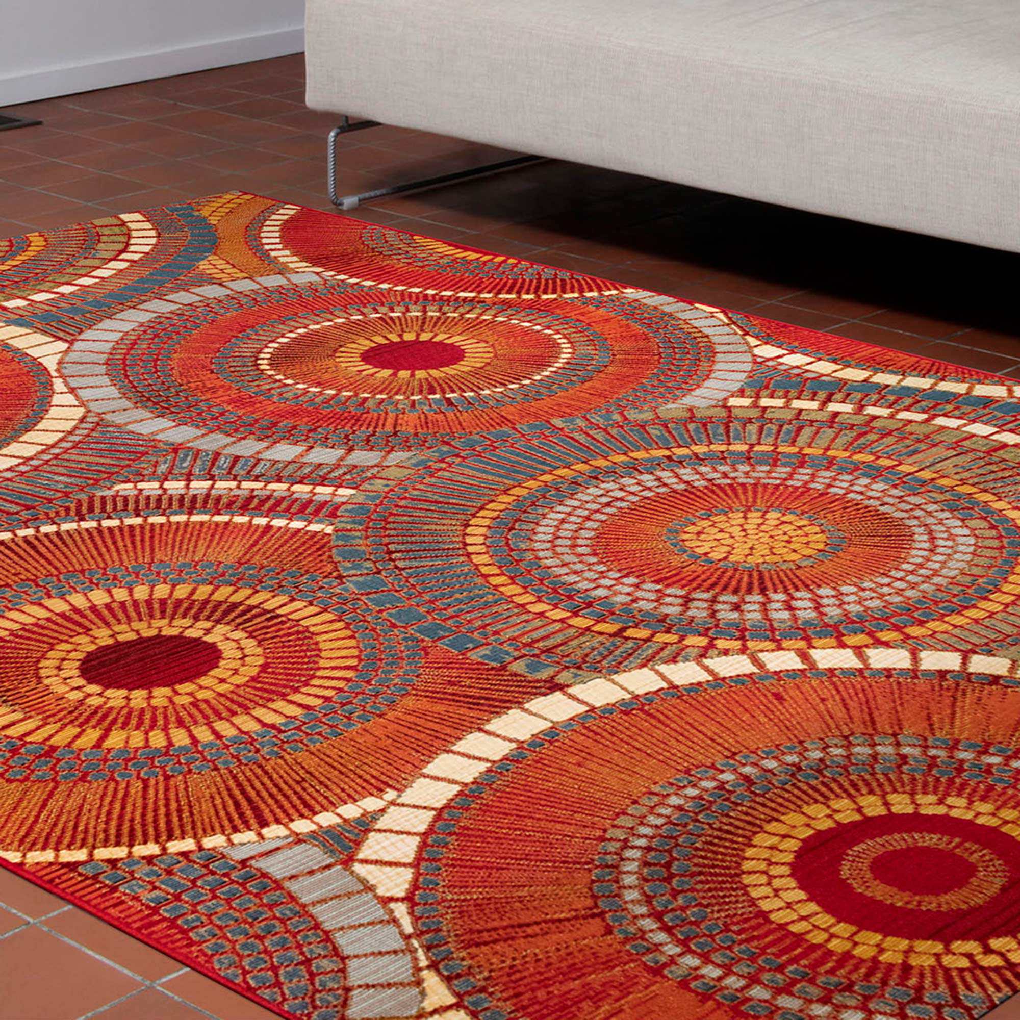 Marina Circles Saffron Indoor Outdoor Rug 