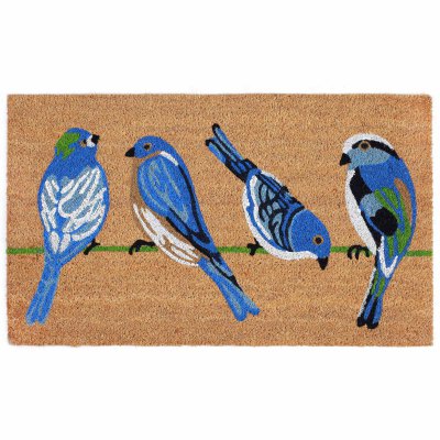 Natura Blue Birds Outdoor Mat - Natural