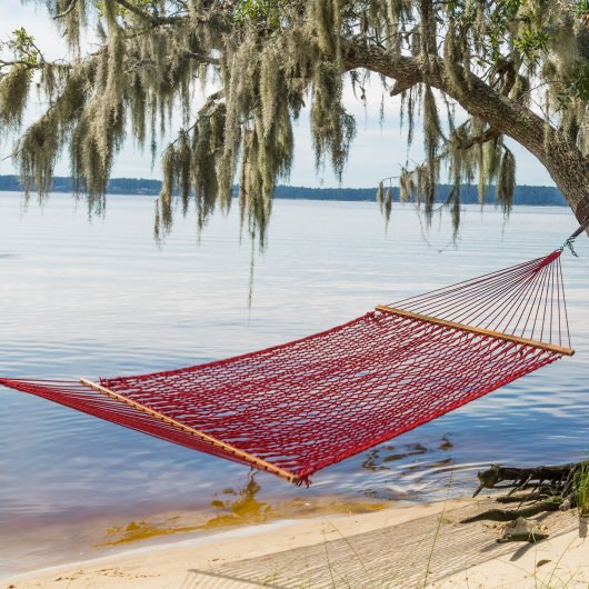 Single Red Polyester Rope Hammock