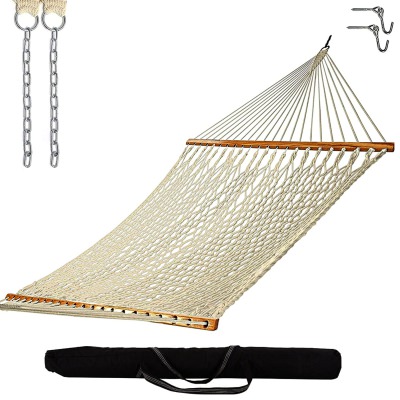 13 ft. Double Oatmeal Polyester Rope Hammock with Hanging Hardware & Storage Bag Included