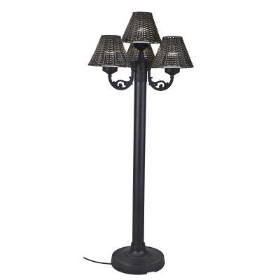 Black Versailles Outdoor Floor Lamp with Wicker Shade