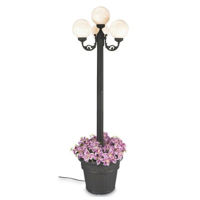 European Four Globe Outdoor Patio Lamp with White Globes and Planter Base