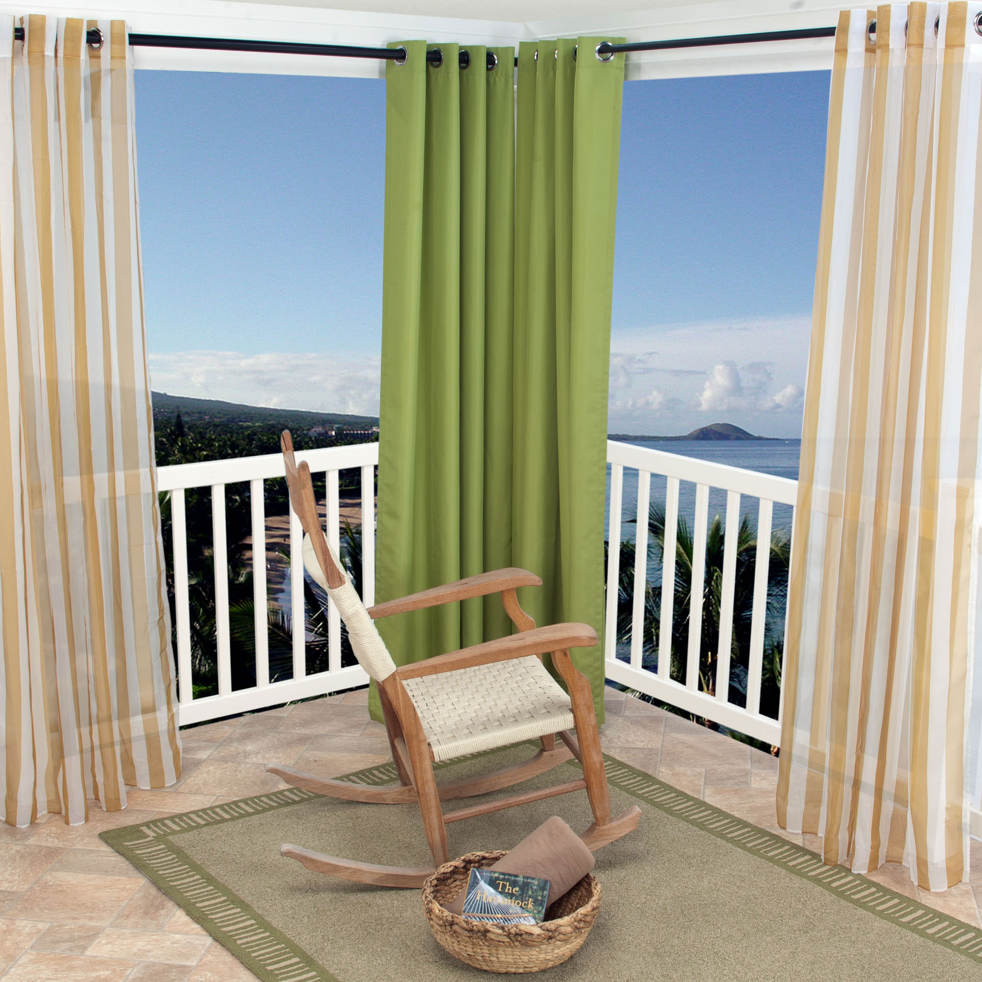 Sheer Khaki Stripe Polyester Outdoor Curtains | DFOHome