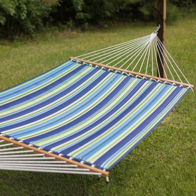 Large Polyester Quilted Hammock - Blue and Green Stripe