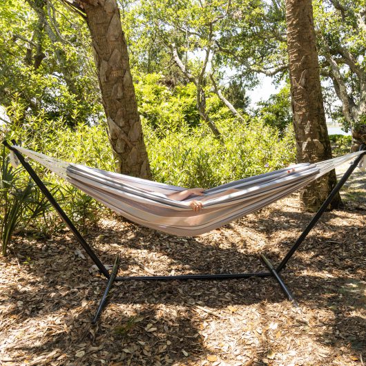 Brazilian Premium Polycotton Fabric Hammock Combo with Space Saving Stand & Storage Bag - Gray Stripe
