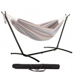 Brazilian Premium Polycotton Fabric Hammock Combo with Space Saving Stand & Storage Bag - Gray Stripe