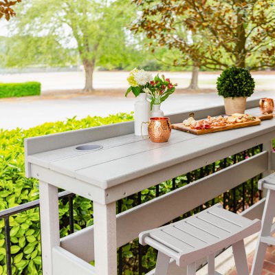 DURAWOOD® Poly 3 Piece Viewfinder Bar Height Table with Saddle Stools